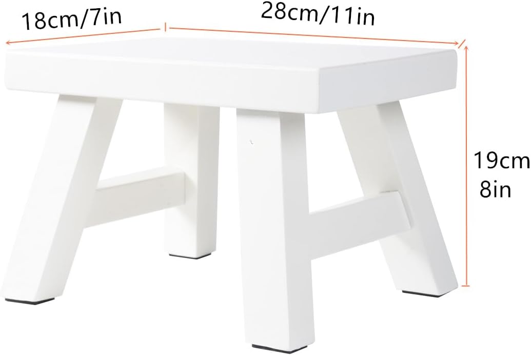 Small Stool Wooden Step Stool Footstool Solid Wood 8 inch for Kids Adults Plant Stand Fishing Stool (White)