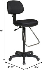 Office Star DC Series Pneumatic Adjustable Drafting Chair with Chrome Teardrop Footrest, Icon Black Fabric