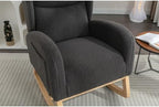Dark Gray Upholstered Teddy Glider Rocker, High Back Armchair with Wood Legs, Modern Nursery Rocking Chair for Living Room Bedroom Reading Nook