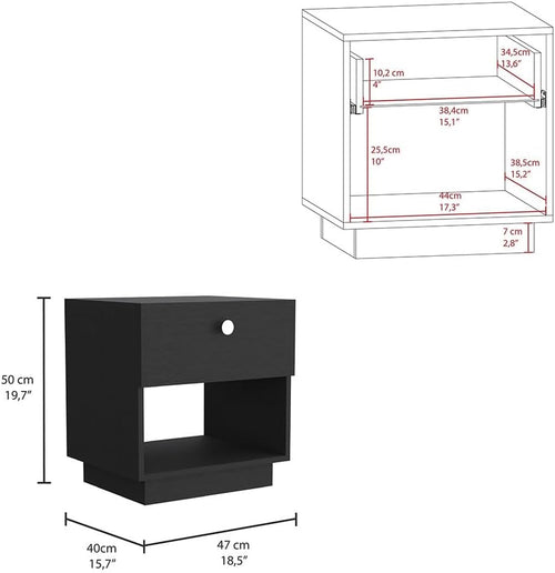 1 Drawer Nightstand, Open Lower Shelf,for Small Spaces