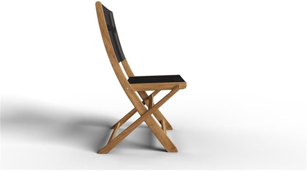 Pemberly Row Contemporary Teak Outdoor Folding Chair, Solid Grade A Teak Wood, Black Finish, Hand-Sanded, Dura Sling Seat, Compact Design, Ideal for Patio, Small Spaces, Extra Seating, Portable