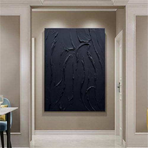 zoinart Hand Painted Large Thick Texture Black Minimalist Oil Paintings Contemporary Art Oil on Canvas Vertical Wall Art Home Office Corridor Wall Art