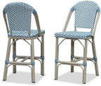 PURPLE LEAF Oversized Outdoor Counter Height Bar Stools Set of 2 26" French Bar Height Stool Bamboo Print Finish Patio Bar Stools with Back Rattan for Garden Kitchen, Light Blue