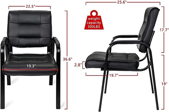 SUPER DEAL Office Guest Chair Bonded Leather Executive Side Chair Reception Chair with Solid Metal Frame Home Office Furniture, Set of 4, Black