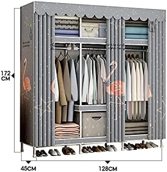 Portable Wardrobe Cloth Wardrobe Bedroom Closet,Open Metal Assemble Wardrobe Simple Curtain Portable Wardrobe Interior Wardrobe Storage,E,172 * 45 * 128cm Portable Cloth Han