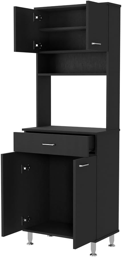 23.6" D*13.7" W*66.5" H Freestanding Kitchen Pantry with Dawer & 2 Shelves, 2 Double Doors, Rectangular Storage Cabinet, Traditional, for Living Room, Dining Room, Black