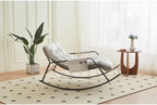 Bonded Leather Rocking Chair for Living Room Bedroom, Extra Wide Upholstered Glider Recliner, Modern White Accent Armchair for Nursery Lounge