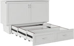 Atlin Designs Modern Queen Murphy Bed Chest, Solid Wood Construction, White Finish with Storage Drawer, Memory Foam Mattress, USB Charging Ports, Space-Saving Bedroom Furniture