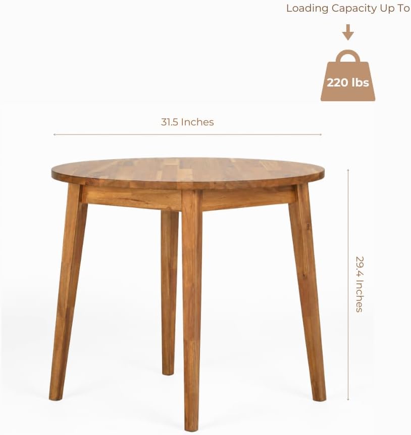 ARROWSTONE Nakina Solid Acacia Wood Round Dining Table, Ideal for Dining Room, Kitchen, Living Room