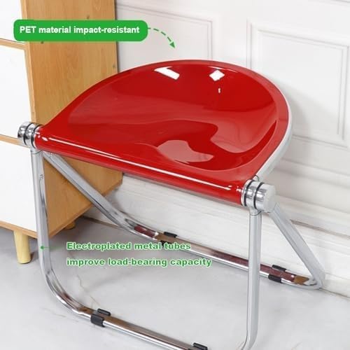 Acrylic Folding Stool Transparent Ergonomic Chair Stackable Dining Metal Frame for Balcony Dining Room(Red)