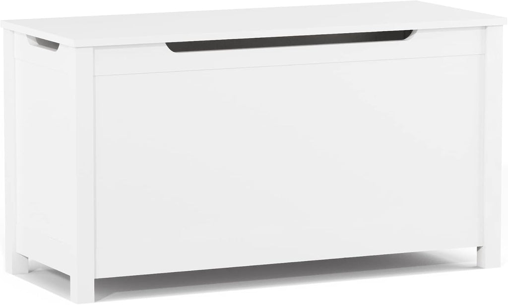Kids Wooden Toy Chest with Safety Hinged Lid, 2.7 Cubic Feet Large Toy Box Storage Bench, Sturdy Toy Box for Living Room Bedroom, Suitable for Ages 3+ (White, MDF)