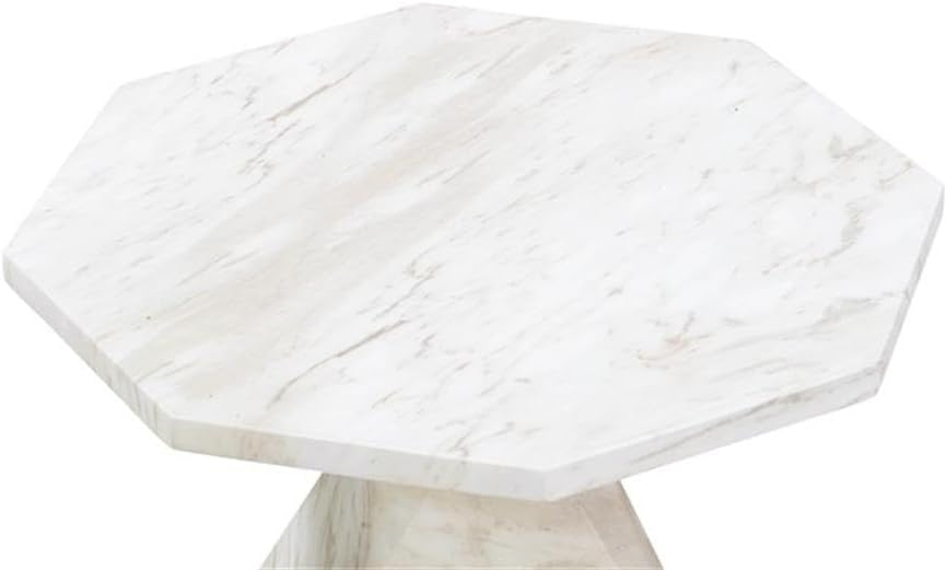 Pemberly Row Contemporary Round Side Table, White Faux Marble Top, 19.8" W x 21.5" D x 30" H, Solid Oak Wood Reversed Tapered Legs, Bold Indoor or Outdoor Accent Table