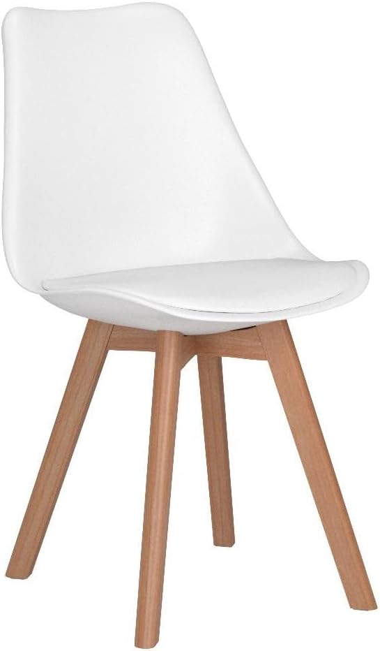 CangLong Dining Chairs Set of 4, Mid Century Modern Kitchen and Dining Chair, Soft Padded Dining Desk Chairs with Wood Legs, for Kitchen, Dining, Living Room & Bedroom, White