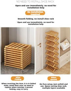 The 9-Tier No-Assembly Bamboo Rack, Bamboo Shoe Storage Rack Shoe Storage Bag, Foldable Accordion Corner Shoe Shelf for Shoes, Books, Plants, Save Space, Easy to Use (Yellow, 9)