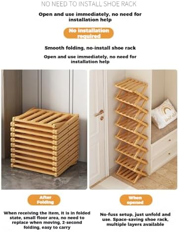 The 9-Tier No-Assembly Bamboo Rack, Bamboo Shoe Storage Rack Shoe Storage Bag, Foldable Accordion Corner Shoe Shelf for Shoes, Books, Plants, Save Space, Easy to Use (Yellow, 9)