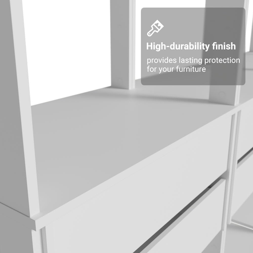Madesa Kitchen Pantry Storage Rack with 6 Drawers and Open Shelves 82" L Multiuse Modular Cabinet for Kitchen Organization (White)