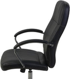 Romig Cielo Leatherette Executive Mid-Back Office Chair – Ergonomic Conference Chair with Padded Arms, Lumbar Support, Adjustable Height & 5-Star Aluminum Base for Home & Office (Black)