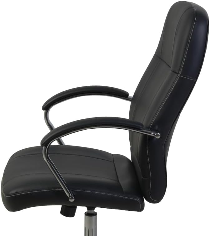 Romig Cielo Leatherette Executive Mid-Back Office Chair – Ergonomic Conference Chair with Padded Arms, Lumbar Support, Adjustable Height & 5-Star Aluminum Base for Home & Office (Black)