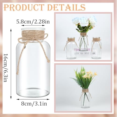 Vintage Glass Flower Vase, Farmhouse Glass Centerpiece Vases Mason Jars for Weddings, Parties & Home Decor Bulk (12, Transparent)