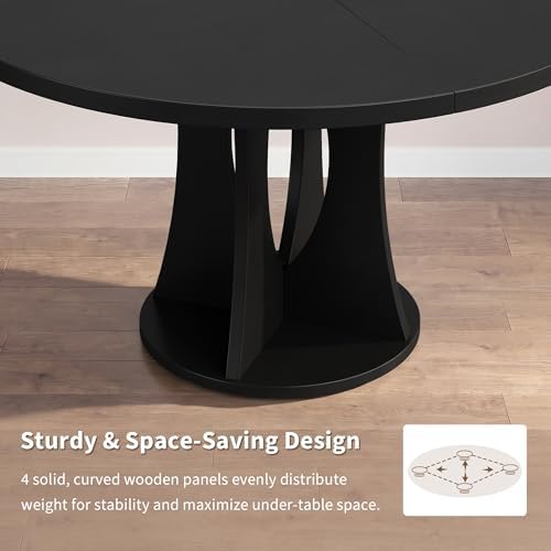 iPormis 47.2" Round Dining Table Set for 4, 5-Piece Kitchen Table & Chairs Set for 4, Dining Room Circle Table with 4 Upholstered Chairs for Small Space, Black Table + 4 Black Chairs