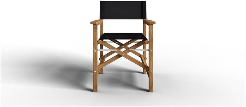 Pemberly Row Modern Teak Folding Outdoor Armchair, Black Finish, Premium Teak Frame, Weather-Resistant Sling Seat, Hand-Sanded Durable Design, Ideal for Balcony, Patio, Poolside, or Outdoor Seating