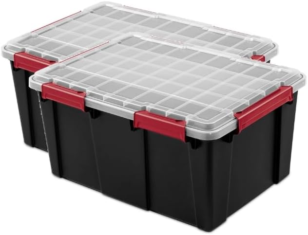 Large 20 Gallon Gasket Tote with Lid, Waterproof Plastic Storage Bin IP68 Dustproof & Submersible, Heavy Duty Latch & Seal Box for Basement Garage, Black (2 Pack)