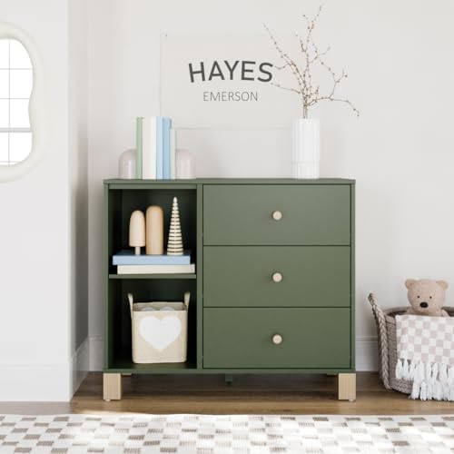 Storkcraft California 3 Drawer Combo Dresser, Olive with Driftwood | GREENGUARD Gold Certified, Interlocking Drawer System, Pre-Installed Drawer Tracks for Easier Assembly, Spacious Cabinet