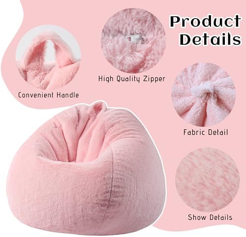 Faux Fur Bean Bag Cover (No Filler) Stuffed Animal Storage Adults Dark Blue | Bean Bag Covers Large Bean Bag Sofa for Adults, furry fuzzy surface,for living room bedroom holiday gift
