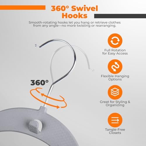 Plastic Hangers 10 Pack, Cascading Slim Space Saving Clothing Hangers with 360° Rotating Hook, Non Slip Clothes Hangers for Sweater Shirt, Heavy Duty Coat Hanger with Inner Hook for Closet, Grey