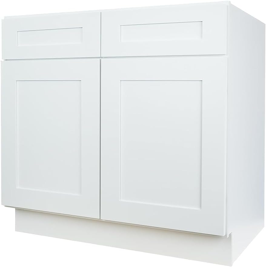 Hollywood Fabiani Design Sink Base Kitchen Cabinet 33 in. W x 24 in. D x 34-1/2 in. H, Shaker White - Solid Wood Frame, 1/2-Inch Cabinet-Grade Plywood Box, Soft-Close Doors, Ready to Assemble
