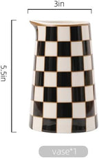 Porlien Checker Porcelain Flower Vase Home Decor Set of 2 with 5.5' High and 8' High Small Indoor Flower Bottles