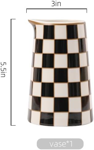 Porlien Checker Porcelain Flower Vase Home Decor Set of 2 with 5.5' High and 8' High Small Indoor Flower Bottles