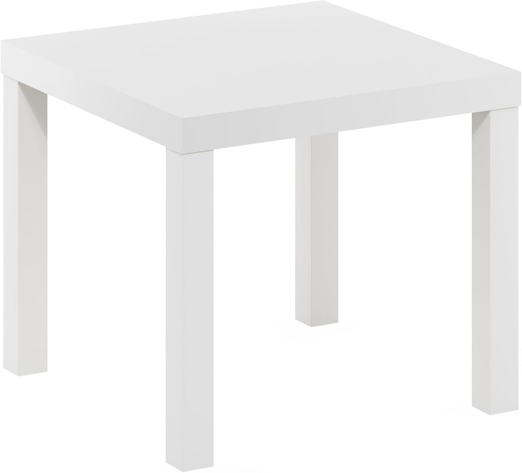 Furinno Classic Side Table, Square Modern End Table with 1.8 Thick Tabletop, Simple Night Stand, Bedside Table, Toolless Assembly, for Living Room, Bedroom, Plain White