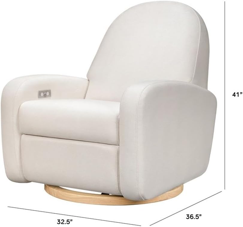 Babyletto Nami Electronic Power Recliner & Swivel Glider with USB Port in Performance Cream Eco-Weave with Light Wood Base,Water Repellent & Stain Resistant,Greenguard Gold and CertiPUR-US Certified