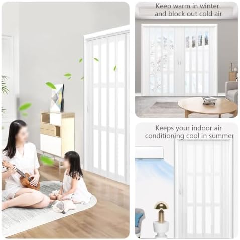 PVC Accordion Folding Door with Acrylic Panels for Interior Room Divider(WxH 60x80in/152.4x203cm)