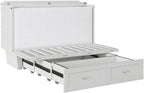 Atlin Designs Modern Queen Murphy Bed Chest, Solid Wood Construction, White Finish with Storage Drawer, Memory Foam Mattress, USB Charging Ports, Space-Saving Bedroom Furniture