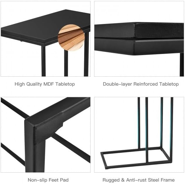 Minimalist C-Shaped End Table – 20.5x15.7x23.6in, Load-Stable Steel & MDF Construction, Protective Floor Feet, Easy-Clean Surface