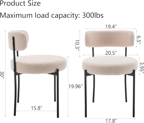Riknuxi Boucle Dining Chairs Set of 4, Round Upholstered Dining Chairs with Black Metal Legs, Modern Dining Room Chairs for Dining Room, Kitchen