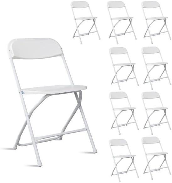 White Plastic Folding Chairs with Metal Frame, 280 lbs Capacity | Foldable and Stackable, Indoor Outdoor Events, 6 Pack