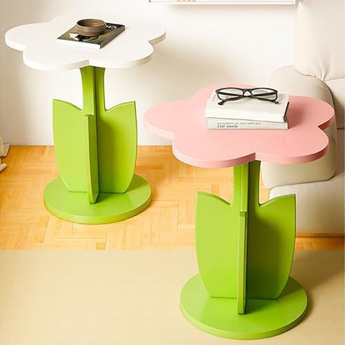 Flower Shaped Wood End Table, Cute Accent Side Table for Living Room & Bedroom, Small Coffee Table for Limited Spaces, 40x40x50cm (16x16x20inch)