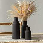 Black Ceramic Flower Vases Set of 3, Modern Matte Vertical Ribbed, Nordic Minimalist Decor for Pampas Grass, Dried & Fresh Flowers, Centerpiece for Living Room, Shelf, Entryway, Wedding