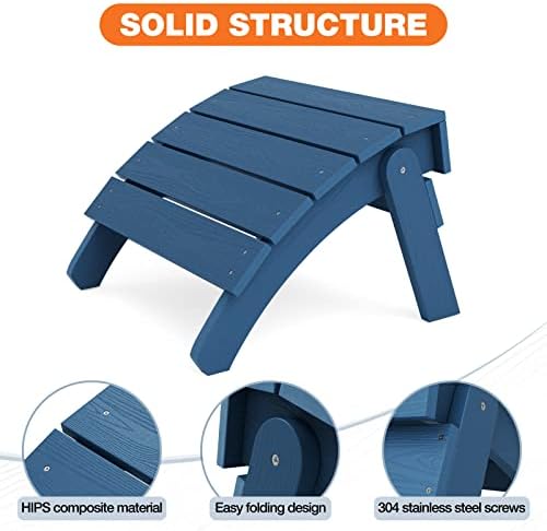 YEFU Adirondack Ottoman Set of 2, Patio Foot Rest, Adirondack Foot Rest, Folding Adirondack Footstool, Weather Resistant for Adirondack Chair, Widely Used for Outdoor, Backyard, Fire Pits-Navy Blue