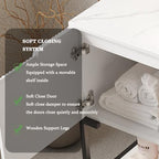 48" Bathroom Vanity with Vessel Sink & 3 Soft-Closing Doors & Open Shelf, Freestanding Bathroom Cabinet with Ceramic Basin and Carrara White Sintered Stone Counter Top-Colmar, White/S