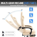 Desk Computer Gaming Chair - Ergonomic Game Office Chair with Extended Footrest and Massage Lumbar Support, Home Gamer Video Game Chairs with Spring Cushion for Adults (Pro Beige Leather)