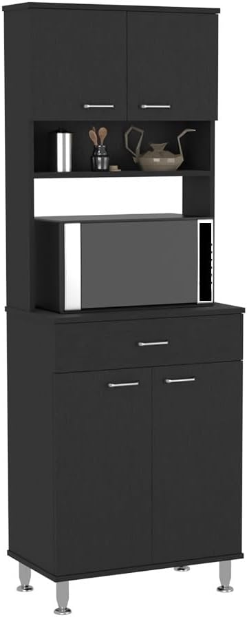 Modern Contemporary Pantry Cabinet,Two Double Door Cabinet, Black Wengue Finish,for Kitchen Home
