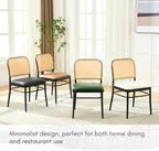 Rattan Dining Chairs Set of 4, Upholstered Faux Leather Dining Chairs with Cane Back, Mid Century Modern Kitchen & Dining Room Chairs, Boho Style, Black