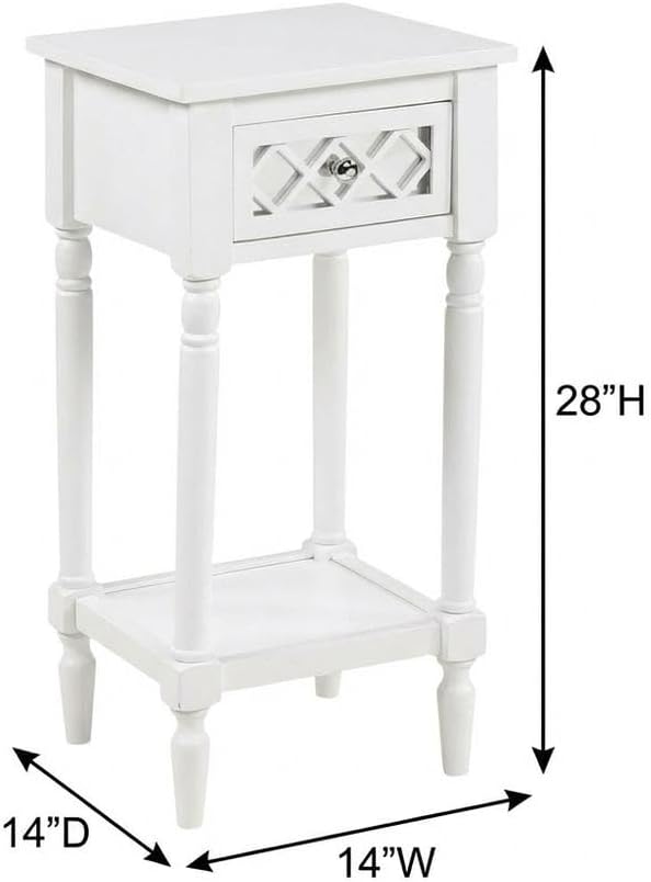 White 1 Drawer Accent Table with Shelf, Traditional Transitional Style, Durable Wood Construction, Elegant Home or Office Decor