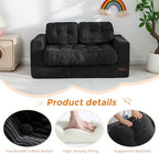 MAXYOYO Kids Bean Bag Chair, Upholstered Bean Bag Sofa Cloud 2-Seat for Boys and Girls, Boneless Couch with Tufted Cushion & Pillows, Kids Sofa in A Box, No Assembly Required, Black