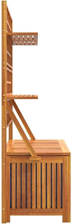 Brown Acacia Wood Outdoor Storage Box 39"x19.7"x63" with Trellis, Patio Bench for Tools/Cushions
