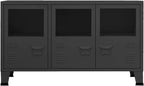 Metal and Glass Sideboard, Black Industrial Buffet Cabinet with 3 Doors, Accent Storage Credenza for Dining or Living Room, Matte Finish, 41.3 x 13.8 x 24.4 Inches